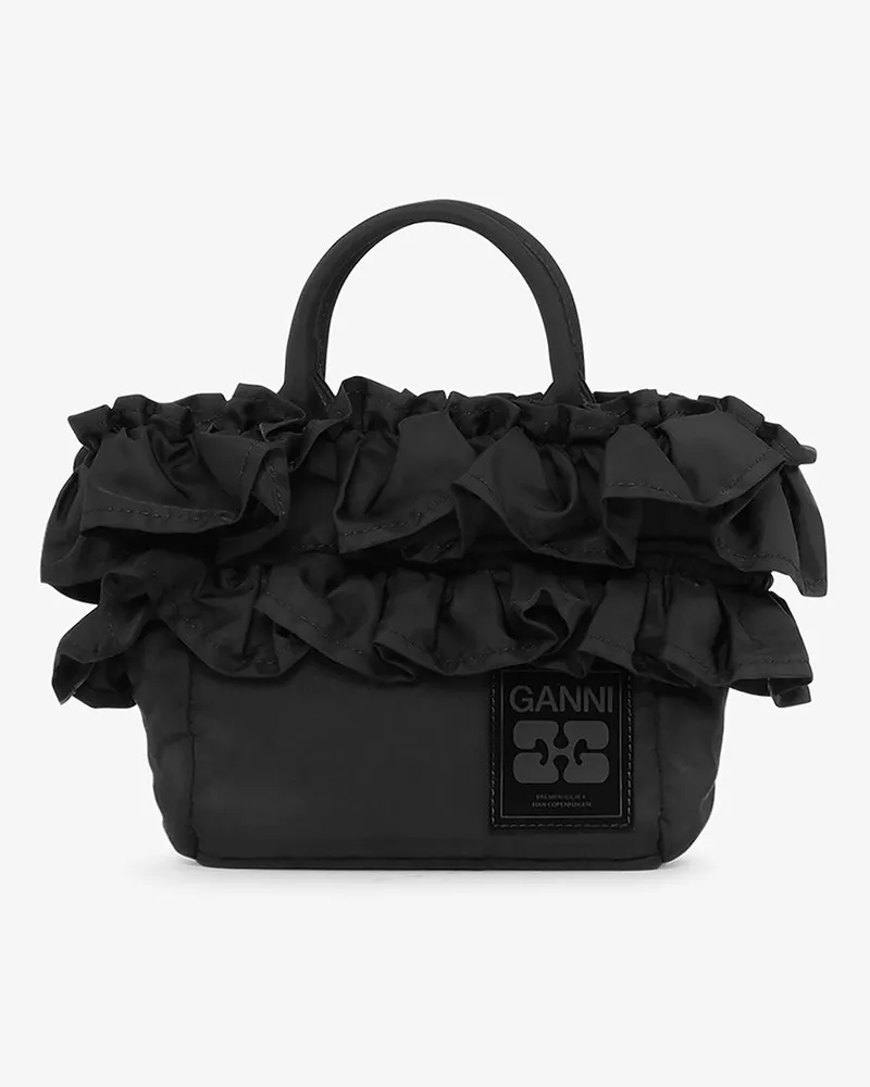 Ganni Schwarze XXL-Tragetasche mit Rüschen schwarz 