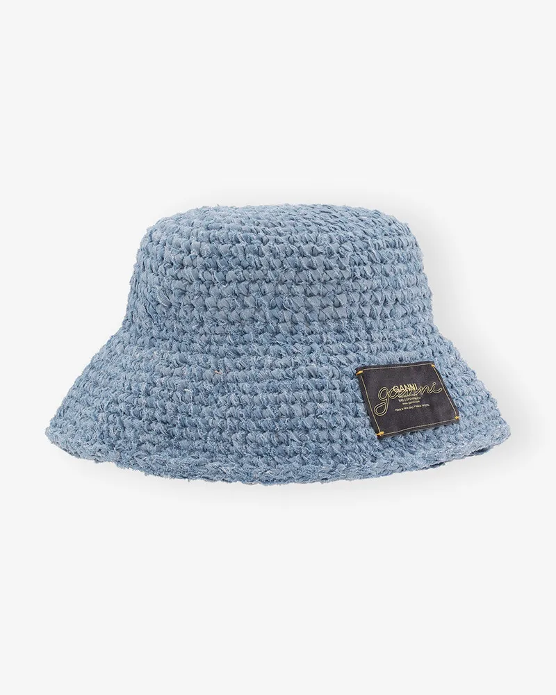 Ganni Blauer handgestrickter Bucket Hat Light Indigo Indigo
