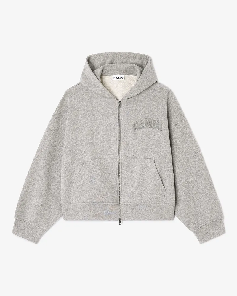 Ganni grau Grauer Hoodie mit Zwei-Wege-Reißverschluss Bio-Baumwolle - Größe Grau