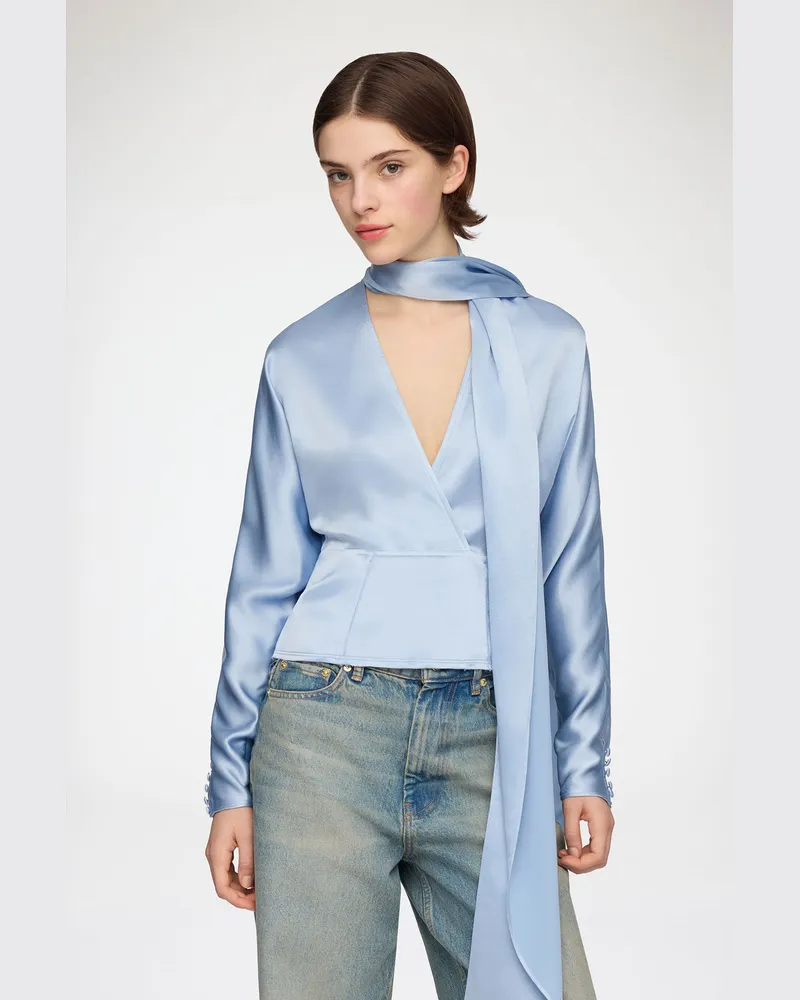 Ganni Bluse aus blauem Satin blau Blau