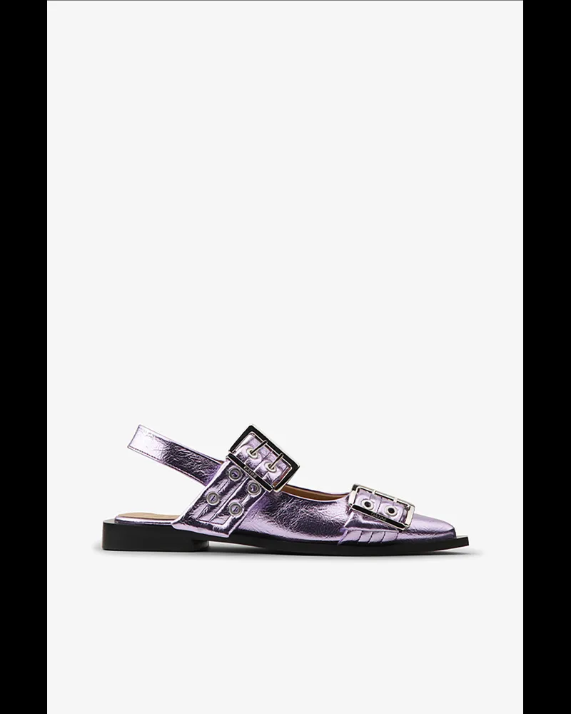 Ganni rosa Metallic Feminine Buckle Ballerinas Rosa