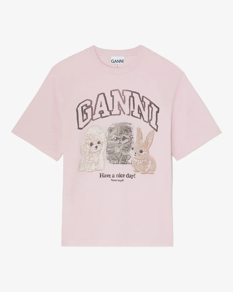 Ganni rosa T-Shirt mit Tieren Bio-Baumwolle - Größe Rosa