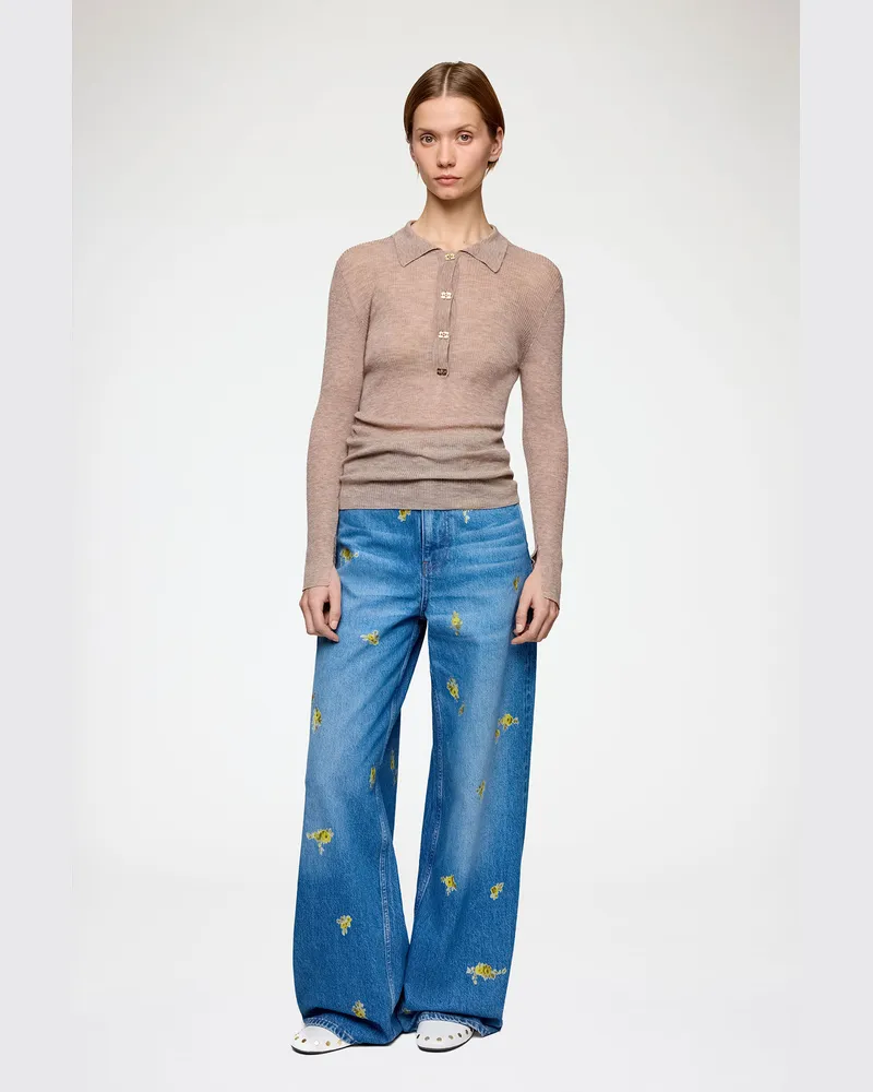 Ganni braun Poloshirt aus durchscheinender Wolle - Größe Braun