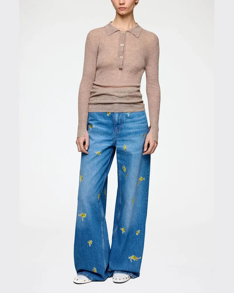 Ganni braun Poloshirt aus durchscheinender Wolle - Größe Braun