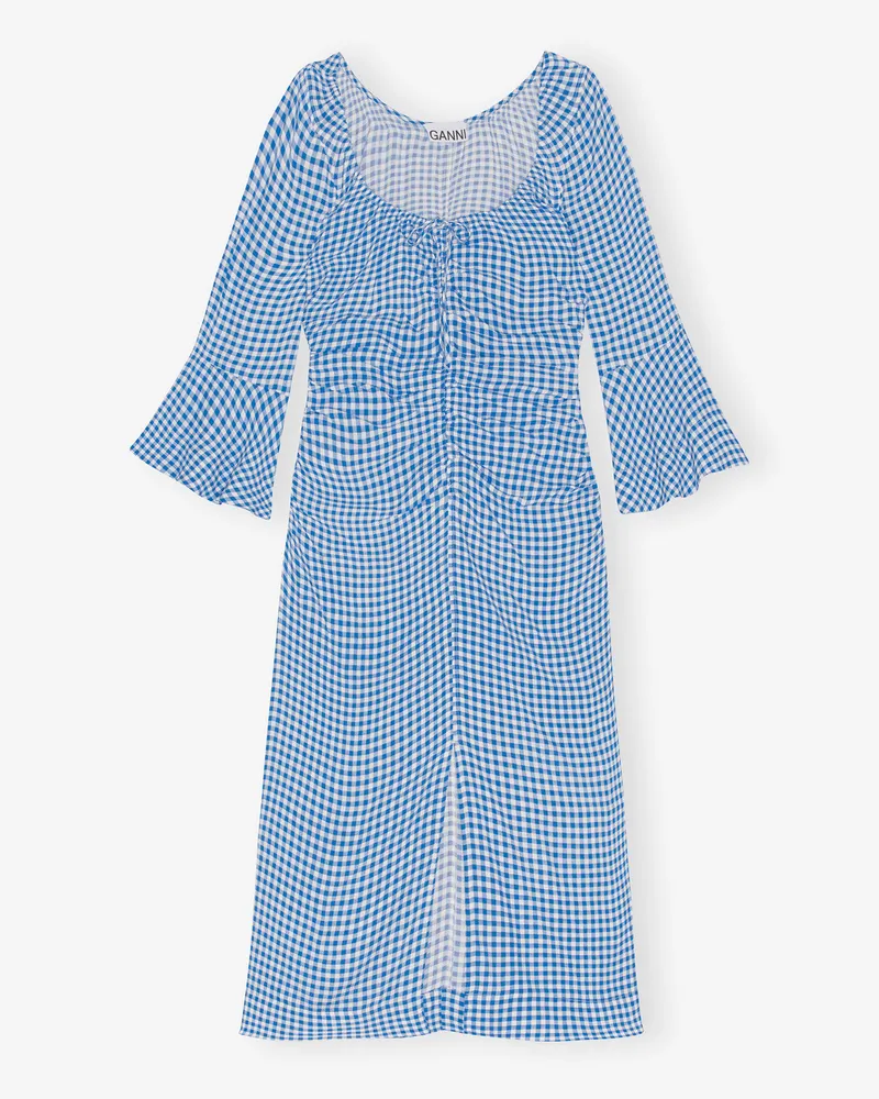 Ganni blau Midi-Kleid aus Crêpe mit Print und Raffungen Viskose - Größe Blau