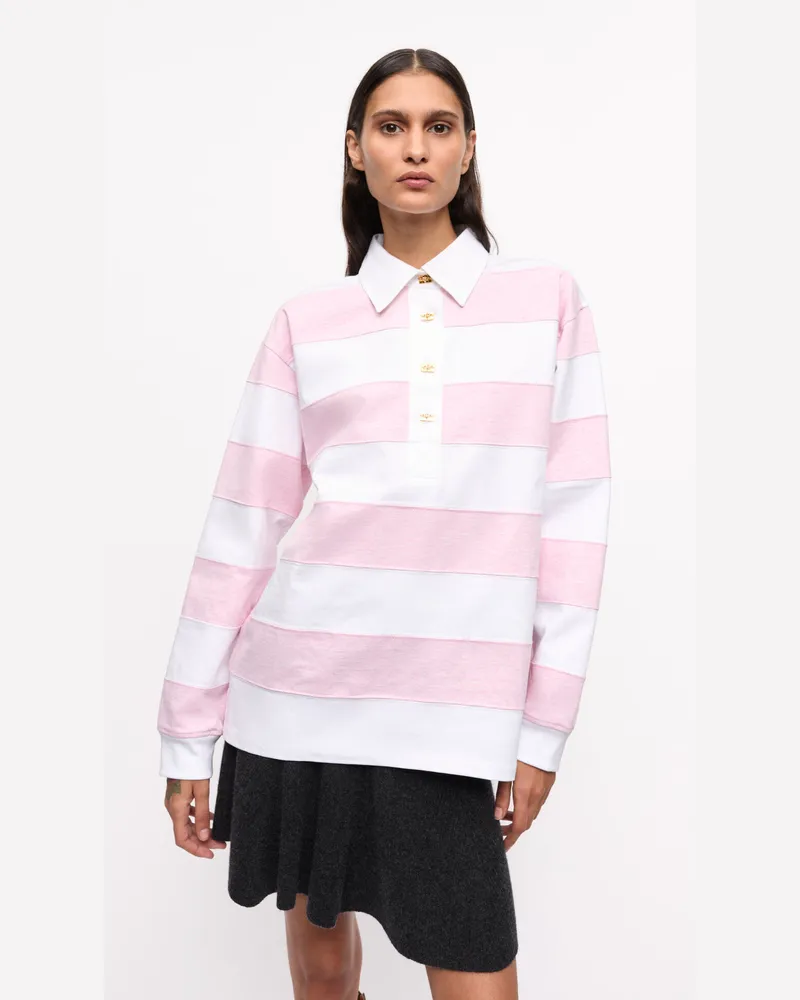 Ganni Mauve Chalk Striped Heavy Cotton Polohemd Baumwolle - Größe Mauve