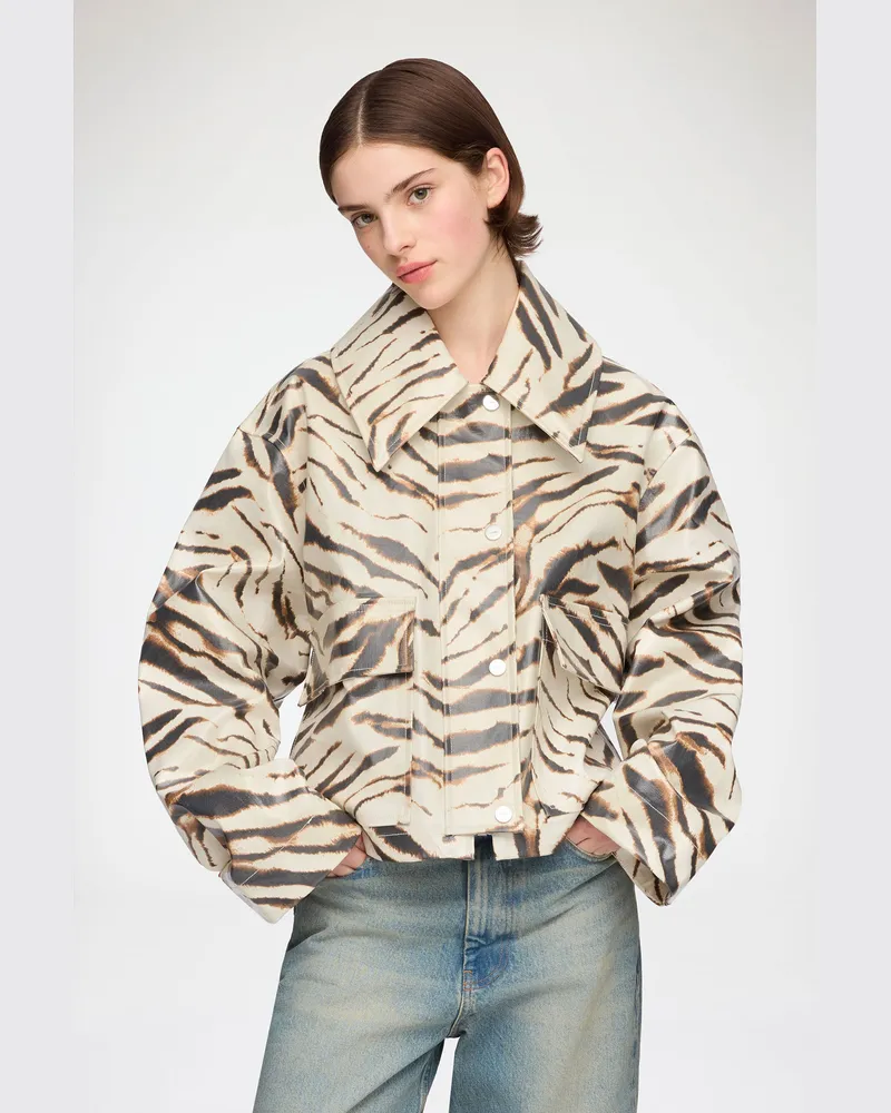 Ganni Jacke in laminiertem Zebra weiß Weiß