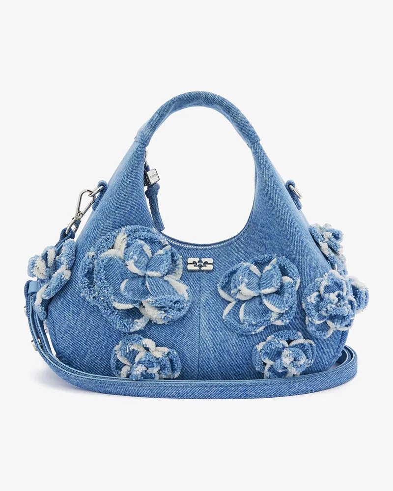 Ganni Mini-Hobo-Tasche aus Denim in Blau Blau