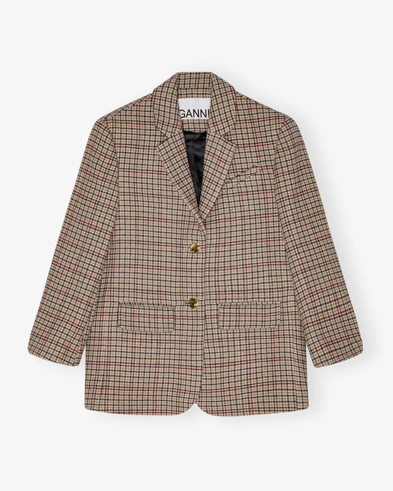 Ganni Karierter Boxy Blazer beige Beige