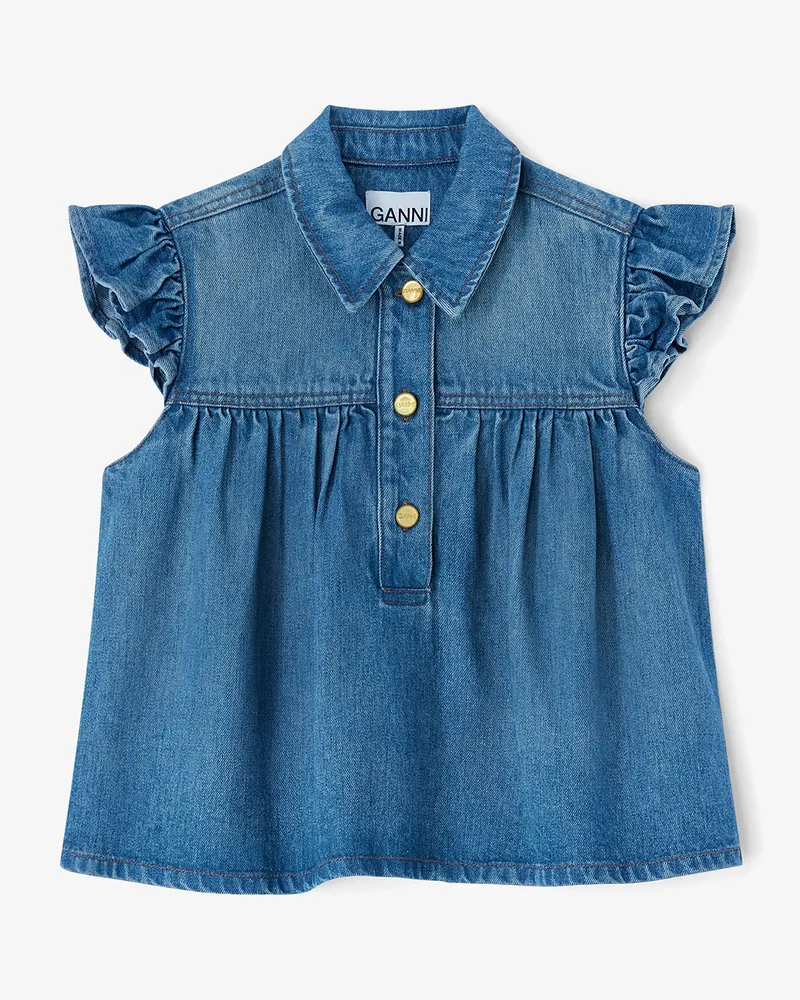 Ganni blau Jeans-Rüschentop Tencel - Größe Blau