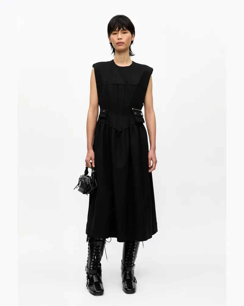 Ganni schwarz Schwarzes Midikleid mit Korsett aus schwerer Baumwolle Elastan - Größe Schwarz