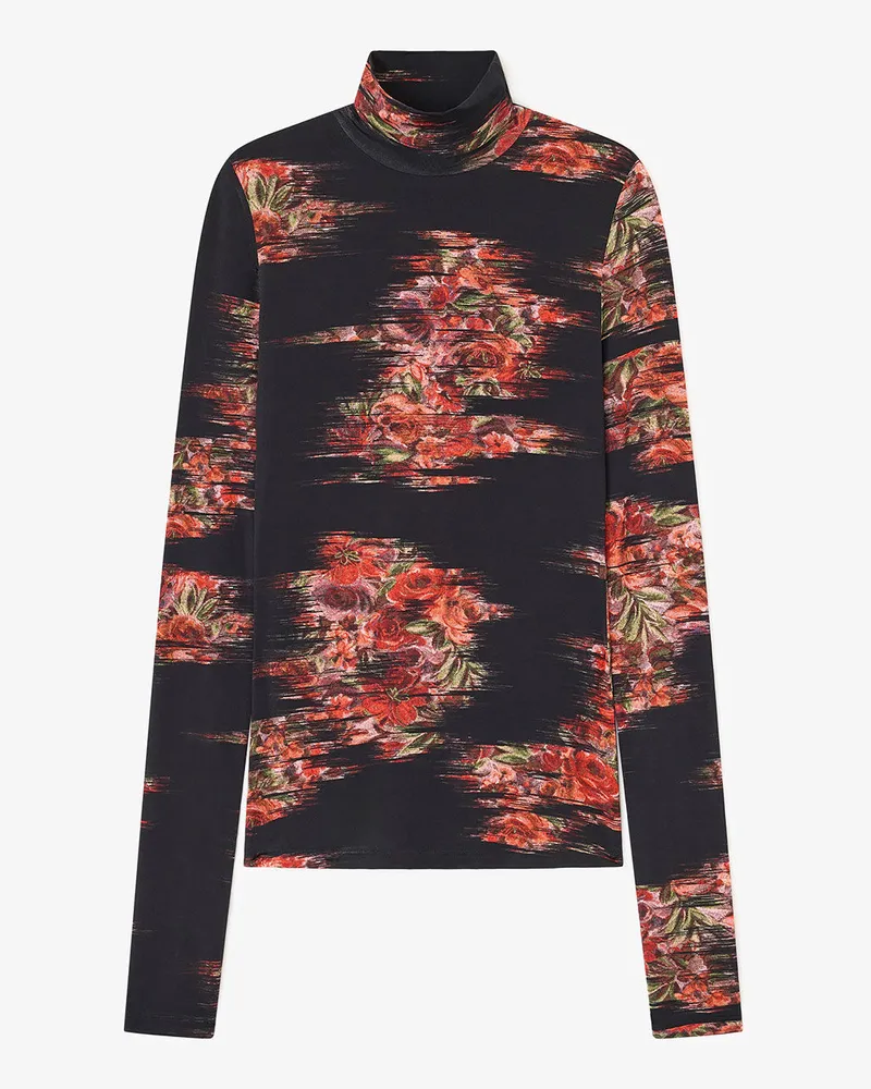 Ganni schwarz Rollkragenpullover aus Jersey mit Blumenmuster Viskose - Größe Schwarz
