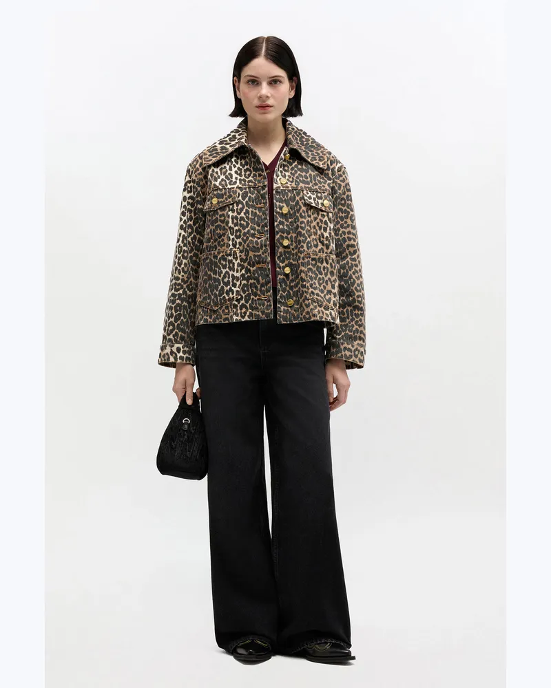 Ganni braun Jeansjacke mit Leopardenmuster Bio-Baumwolle - Größe Braun