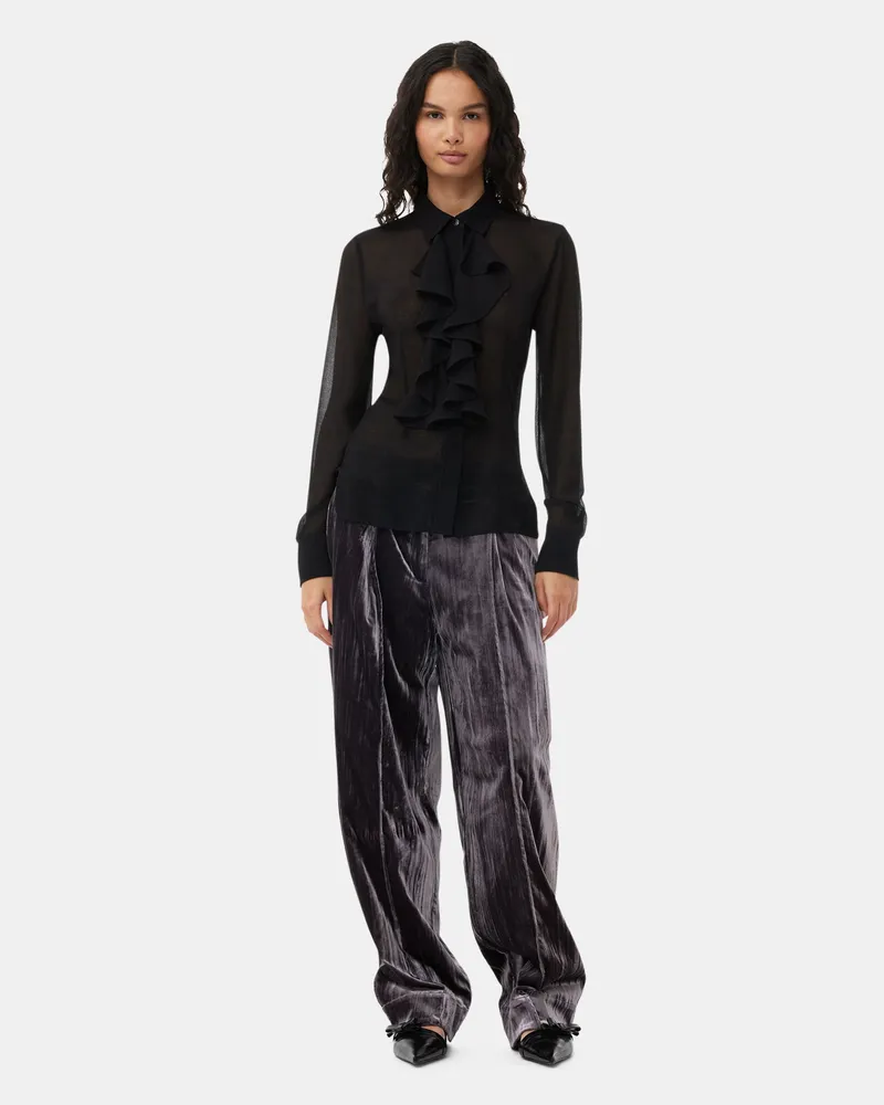 Ganni Schwarzes Chiffon-Rüschenhemd - Größe schwarz Schwarz