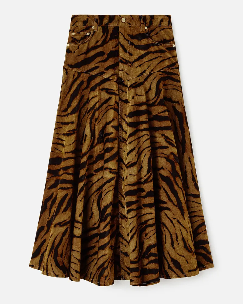 Ganni Jeansrock mit Tigermuster grün Grün