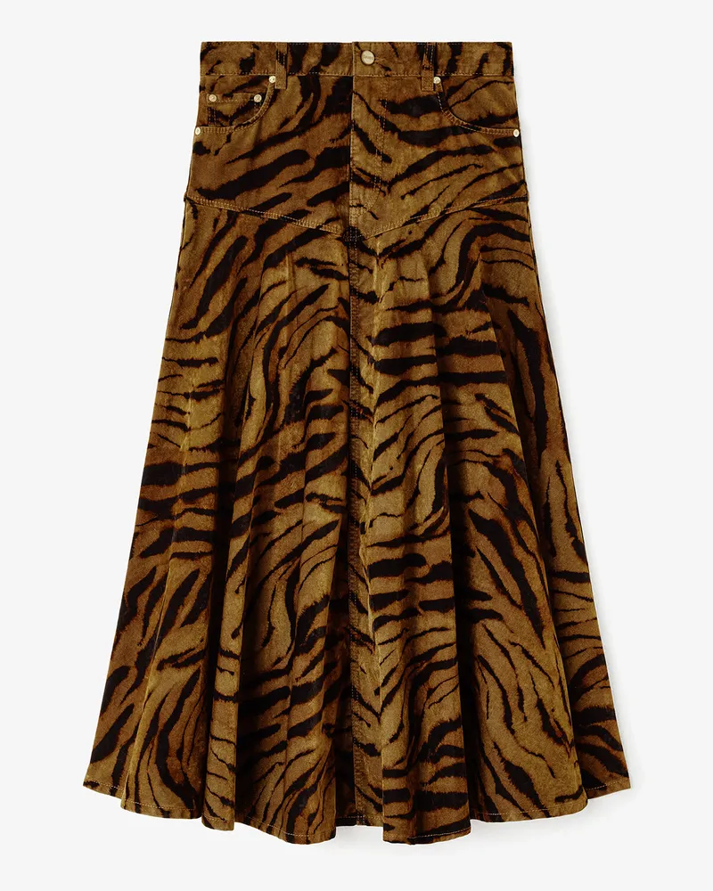 Ganni Jeansrock mit Tigermuster grün Grün