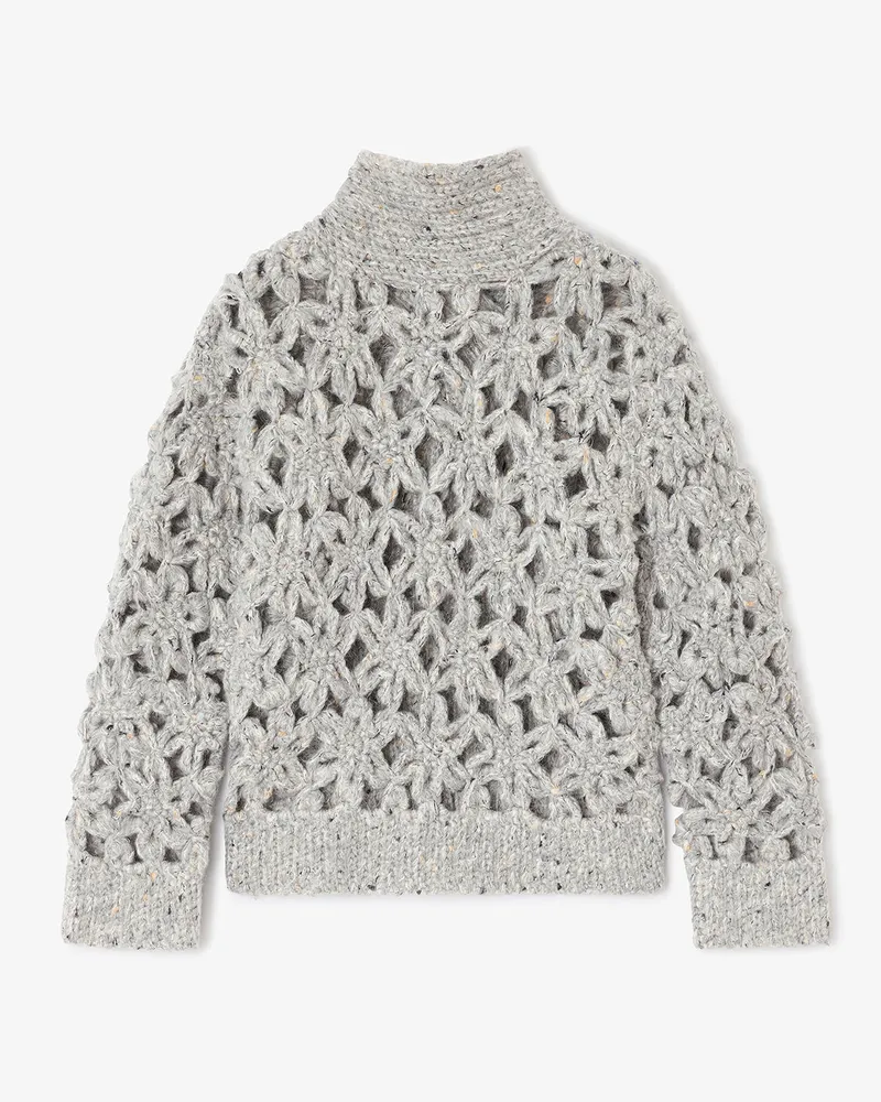 Ganni Grauer Häkelpullover mit Blumen grau Grau