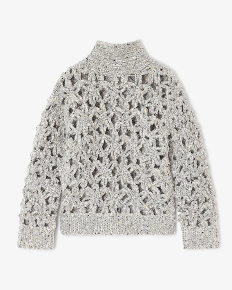 Ganni Grauer Häkelpullover mit Blumen grau Grau