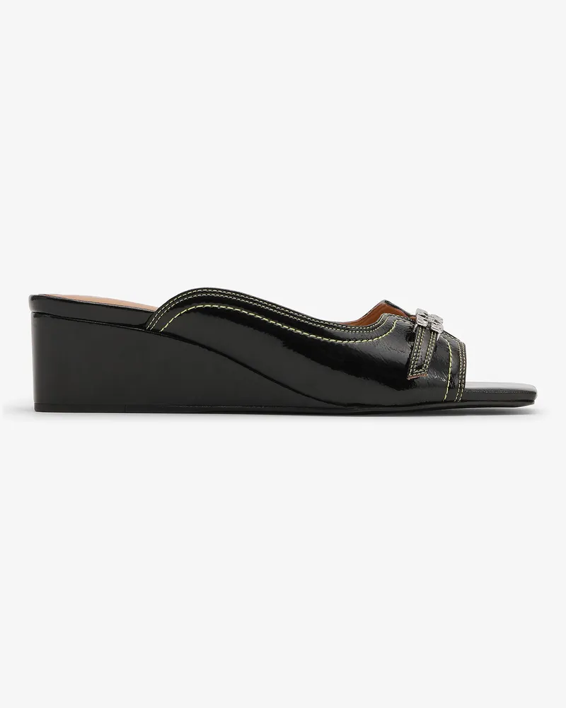 Ganni Wedge-Mule-Sandalette in Schwarz Naplack Schwarz