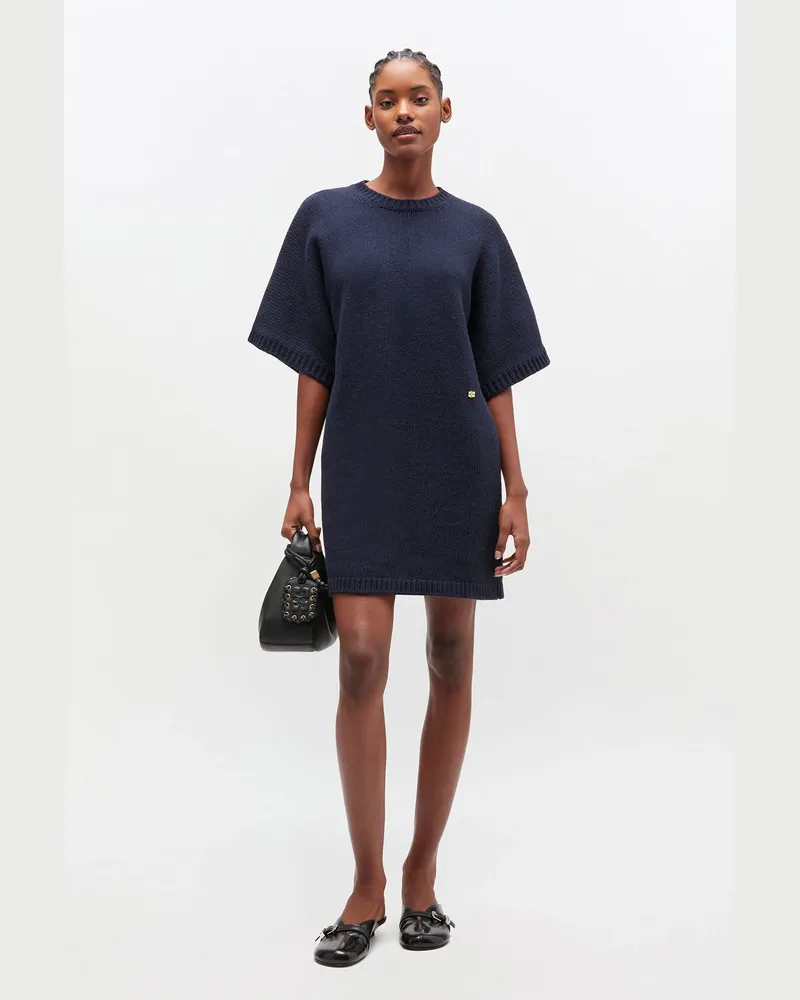 Ganni Dunkelblaues Kleid aus Wollmix - Größe marineblau Marineblau