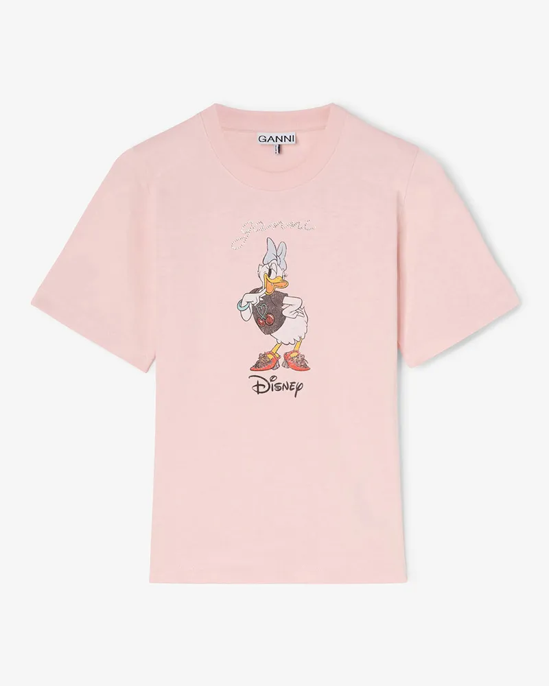 Ganni rosa Rosafarbenes Baby-Fit-T-Shirt mit Daisy-Duck-Print Bio-Baumwolle - Größe Rosa