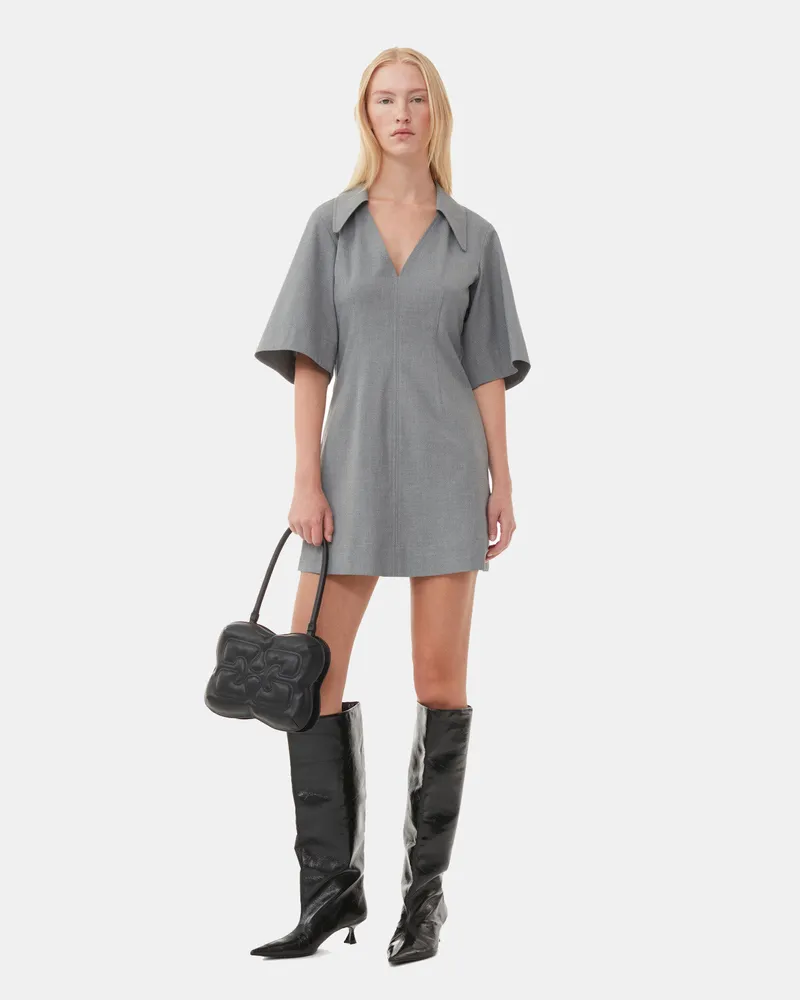 Ganni Grau meliertes Minikleid mit Drapierung Grau