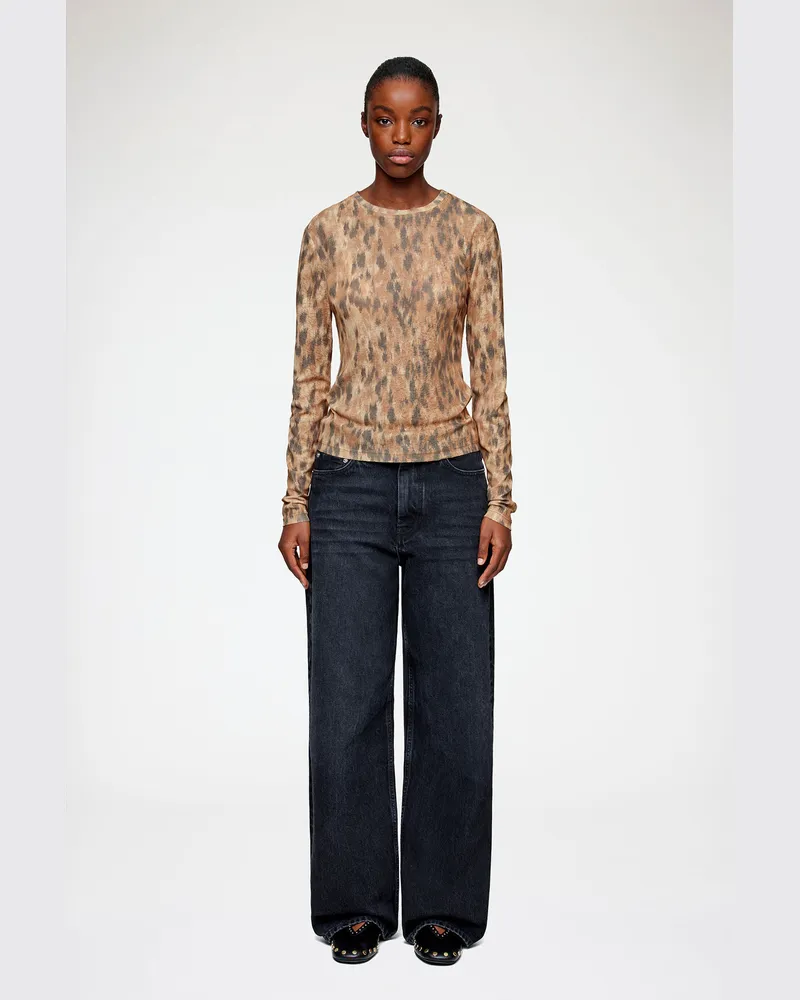 Ganni Langarmshirt aus bedrucktem, meliertem Mesh - Größe Burro Burro