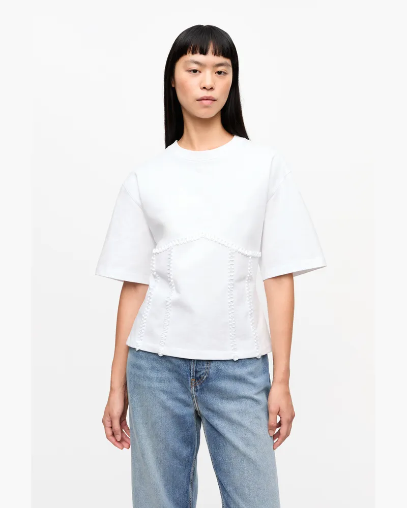 Ganni weiß Weißes Baumwoll-T-Shirt mit Rückenschnürung Baumwolle - Größe Weiß
