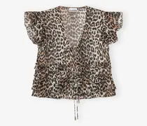 Chiffonbluse mit Rüschen und Leopardenmuster - Größe gemischt