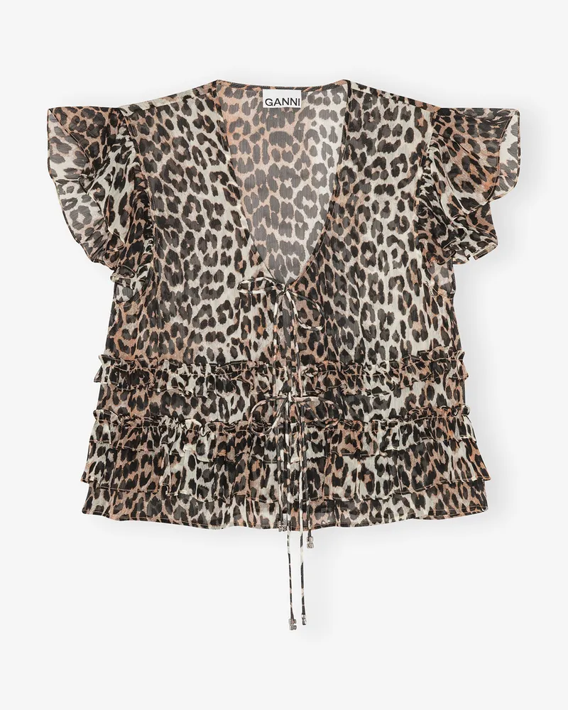 Ganni Chiffonbluse mit Rüschen und Leopardenmuster - Größe gemischt Gemischt