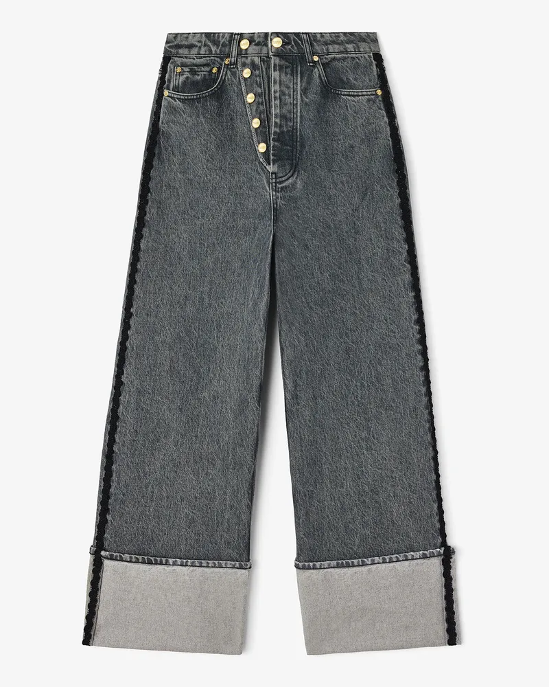 Ganni grau Baggy-Jeans mit doppeltem Hosenschlitz Bio-Baumwolle - Größe Grau