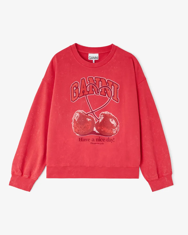 Ganni rot Rundhalspullover mit Kirsche Bio-Baumwolle - Größe Rot