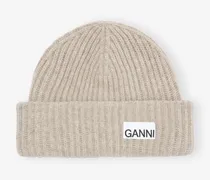 Sand Fitted Wool Rib Knit Beanie beige