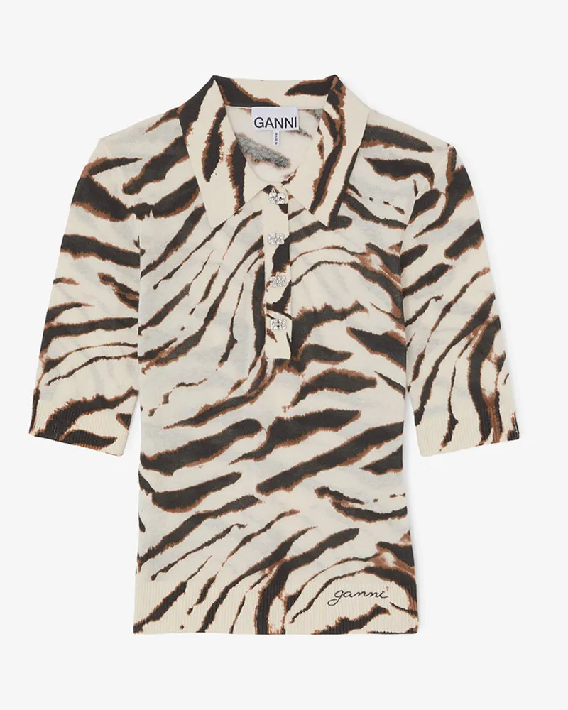 Ganni weiß Poloshirt aus Zebra-Baumwolle Bio-Baumwolle - Größe Weiß
