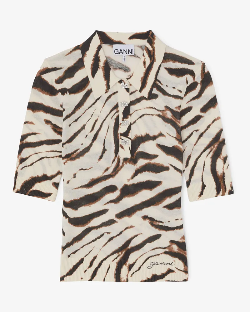 Ganni weiß Poloshirt aus Zebra-Baumwolle Bio-Baumwolle - Größe Weiß