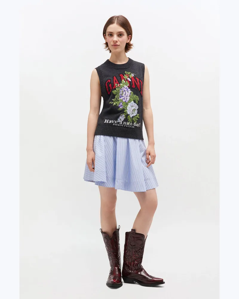 Ganni blau Blauer gestreifter Mini-Tellerrock Bio-Baumwolle - Größe Blau