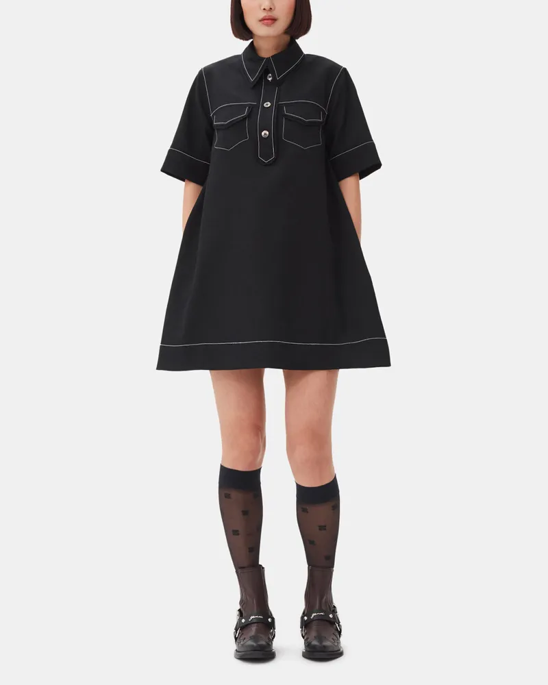 Ganni Schwarzes Crepe Mini-Kleid - Größe schwarz Schwarz
