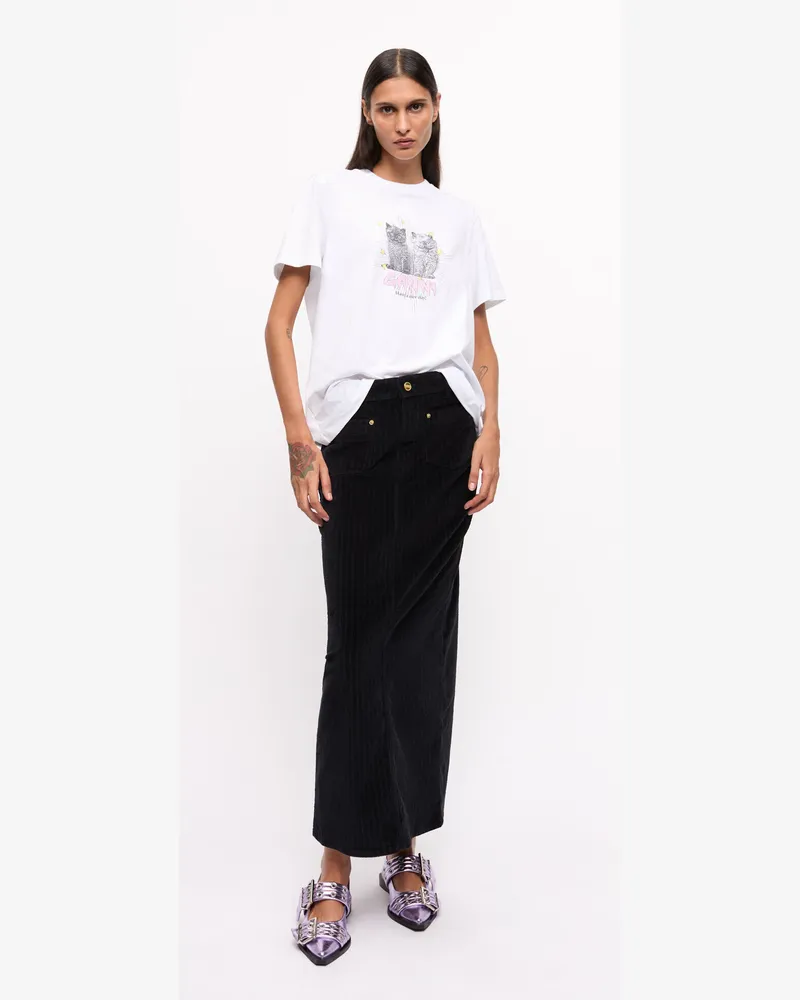 Ganni schwarz Corduroy Maxi Rock Elastan - Größe Schwarz