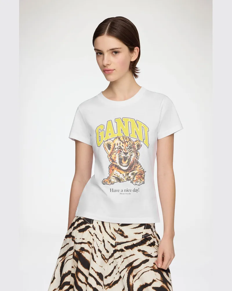 Ganni weiß T-Shirt im Baby Fit mit Tiger Bio-Baumwolle - Größe Weiß