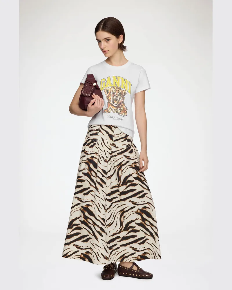 Ganni weiß T-Shirt im Baby Fit mit Tiger Bio-Baumwolle - Größe Weiß