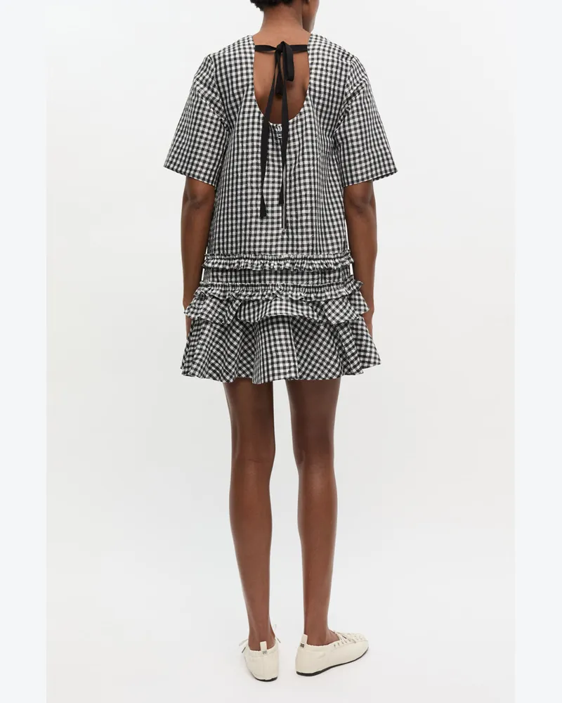 Ganni Mini-Kleid in Knitteroptik mit Karomuster - Größe schwarz Schwarz