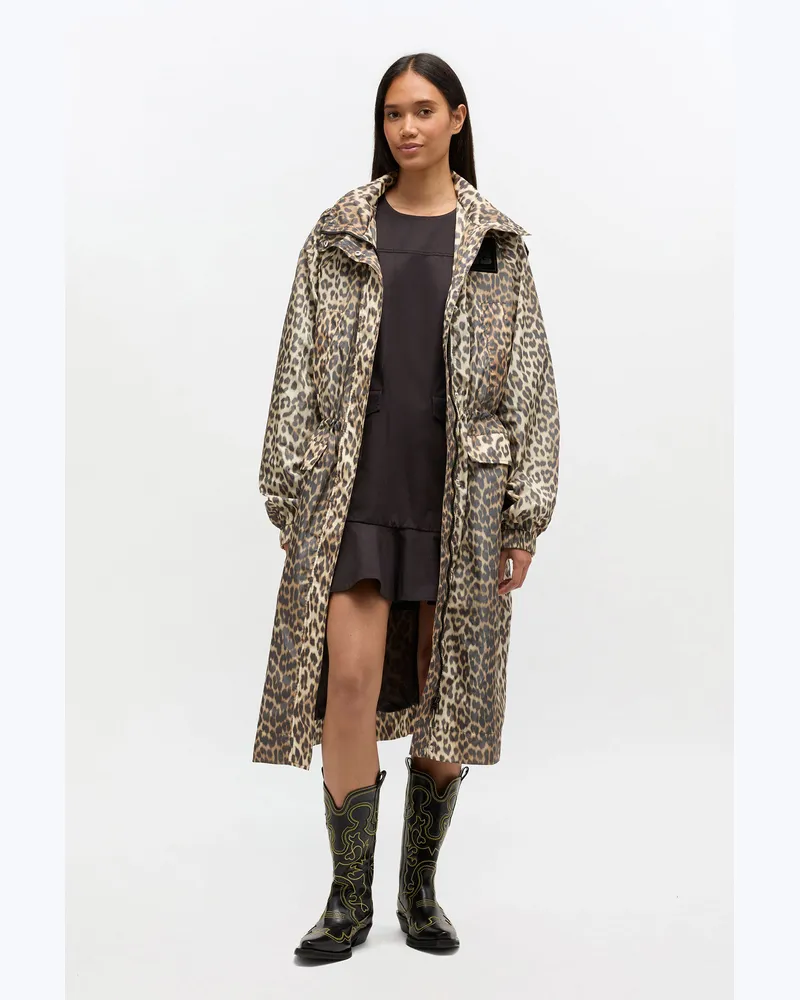 Ganni Almond Milk Parka aus Nylon mit Leopardenmuster - Größe Almond