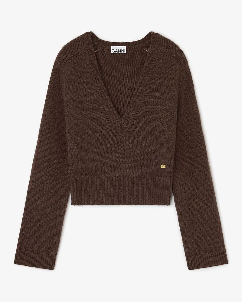 Ganni braun Brauner Pullover mit V-Ausschnitt Wolle - Größe Braun