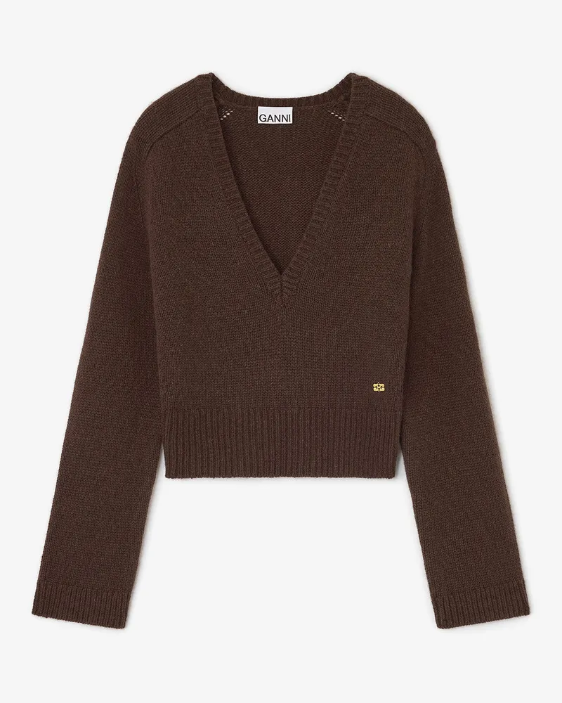 Ganni braun Brauner Pullover mit V-Ausschnitt Wolle - Größe Braun