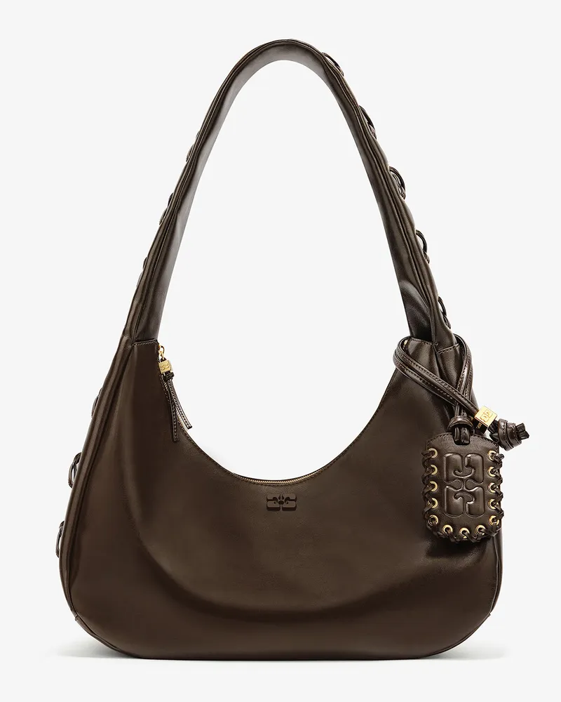 Ganni Grüne mittelgroße Hobo-Tasche mit Schnürsenkeln grün Grün