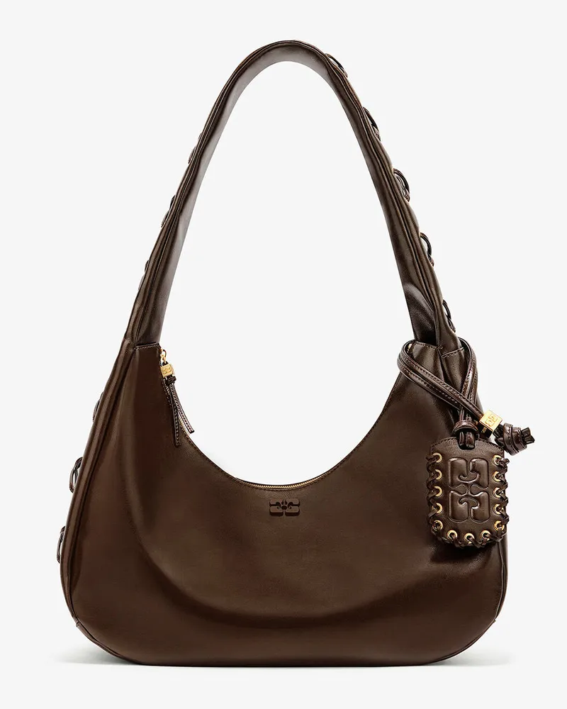 Ganni Grüne mittelgroße Hobo-Tasche mit Schnürsenkeln grün Grün