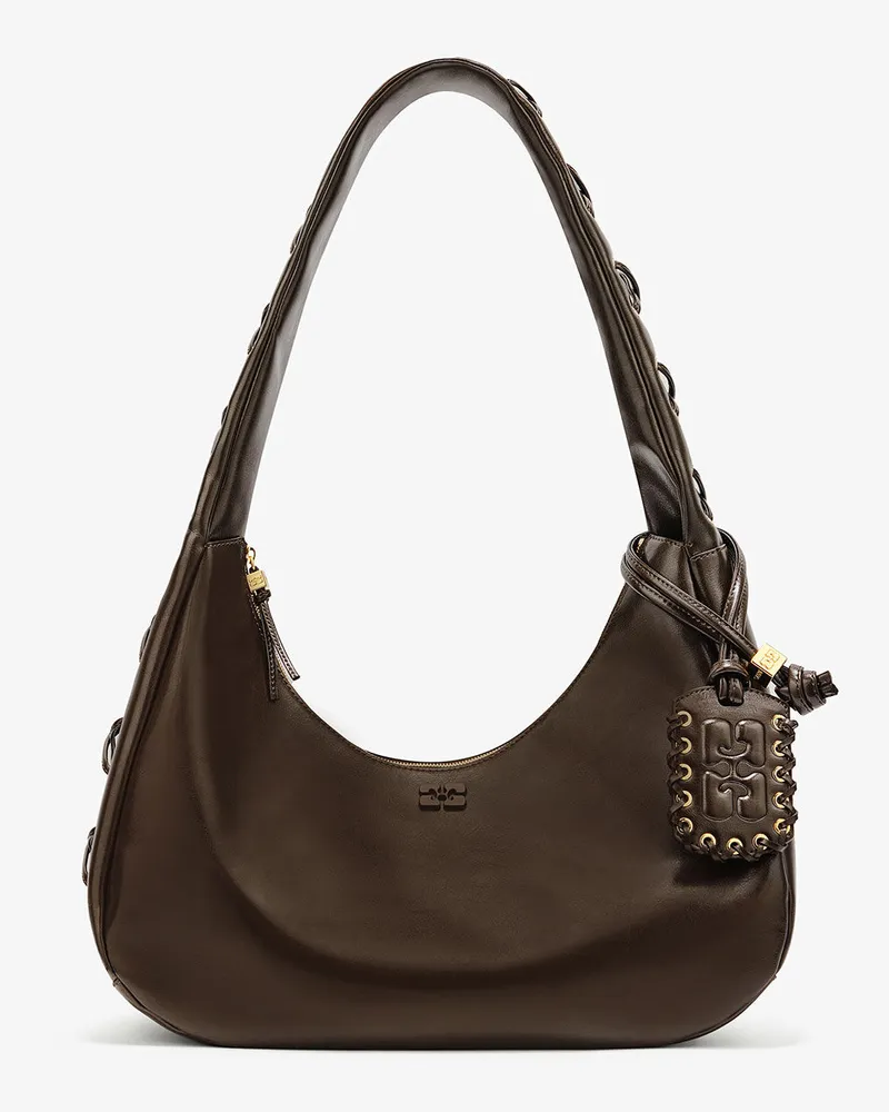 Ganni Grüne mittelgroße Hobo-Tasche mit Schnürsenkeln grün Grün