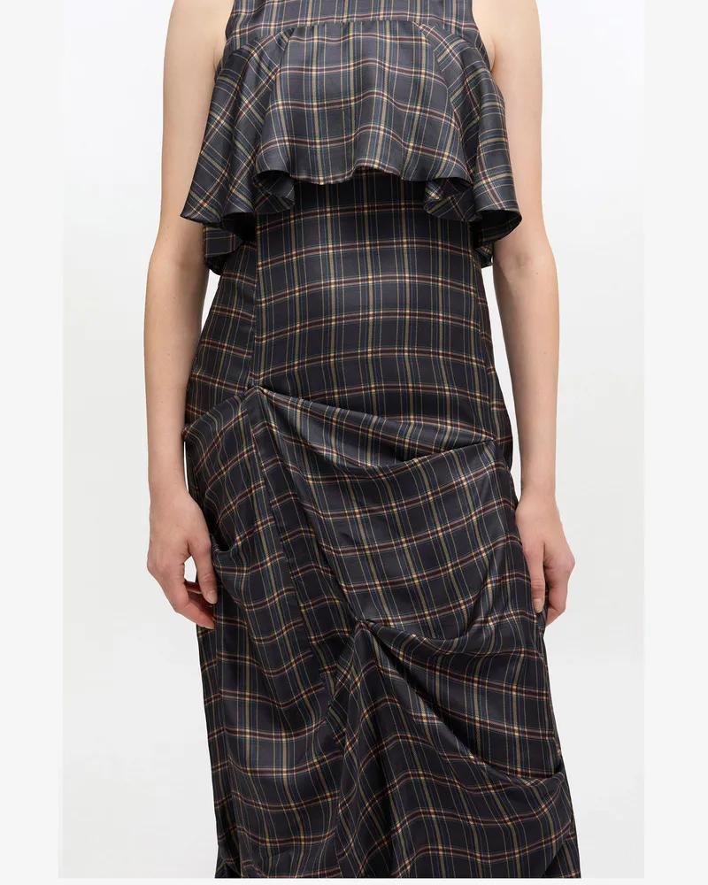 Ganni schwarz Kleid mit Karomuster und Rüschen Bio-Wolle - Größe Schwarz