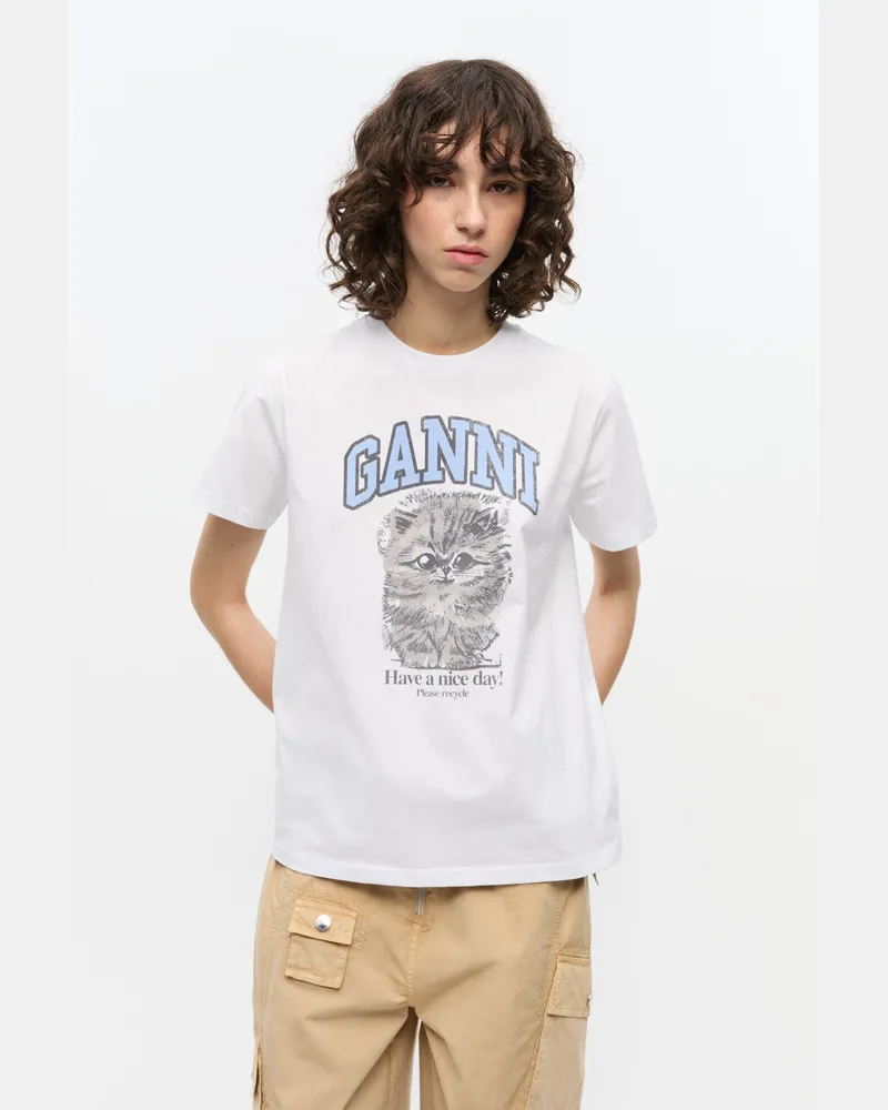 Ganni weiß Weißes entspannt geschnittenes Kitty-T-Shirt aus Jersey Baumwolle - Größe Weiß