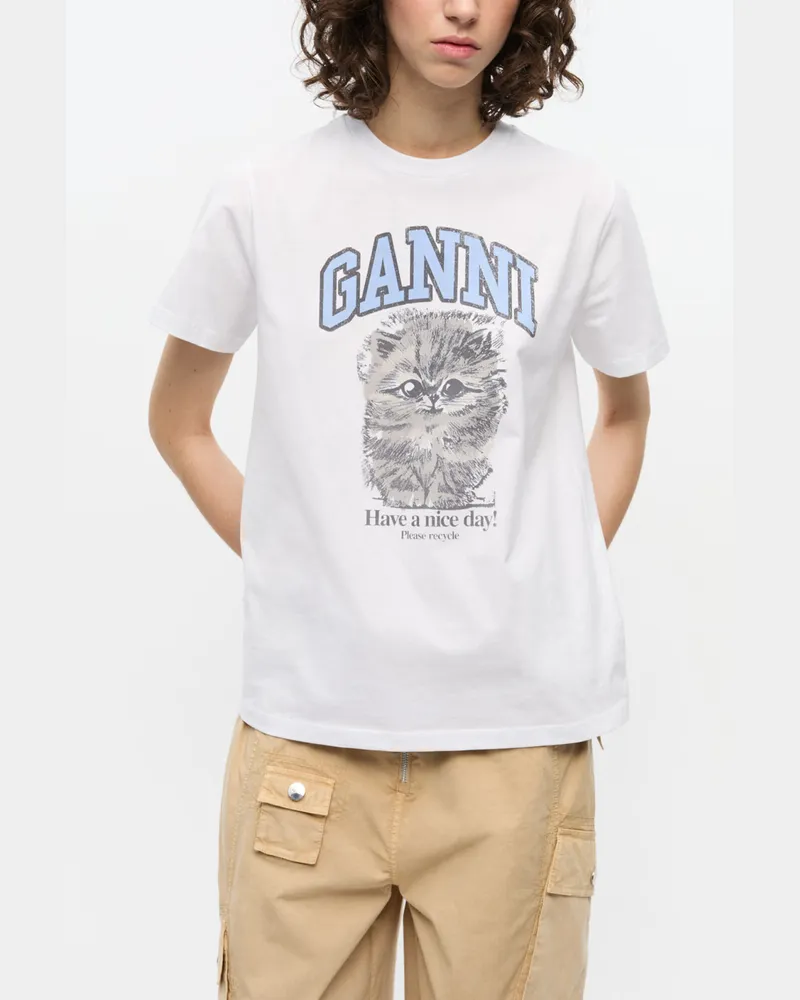 Ganni weiß Weißes entspannt geschnittenes Kitty-T-Shirt aus Jersey Bio-Baumwolle - Größe Weiß